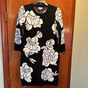 Calvin Klein Black and White Floral Sweater Dress
